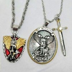 2 pc Set St. Saint Michael Archangel Necklace Catholic Religious 