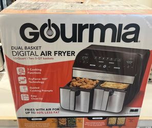 Gourmia 10-Qt. Dual Basket Digital Air Fryer with Smart Finish & Match Cook Black Stainless Steel: