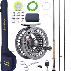 Sougayilang Fly Fishing Rod and Reel Set, 4 Pieces Ultra Portable Weight and CNC Machined Aluminum Reel with Fishing Rod Bag Combo #7/8