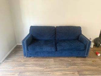 Navy blue velvet/faux-velvet loveseat