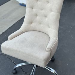 Beige Fabric Adjustable Rolling Vanity/Desk Chair