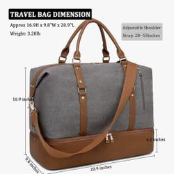 Women's Weekender Bag, Nylon Travel Duffel Bag with Shoe Compartment, Large