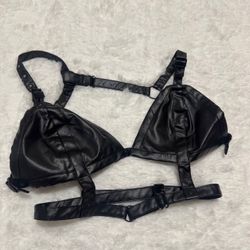 New xl black pleather top goth gothic punk alt emo festival rave lingerie outfit