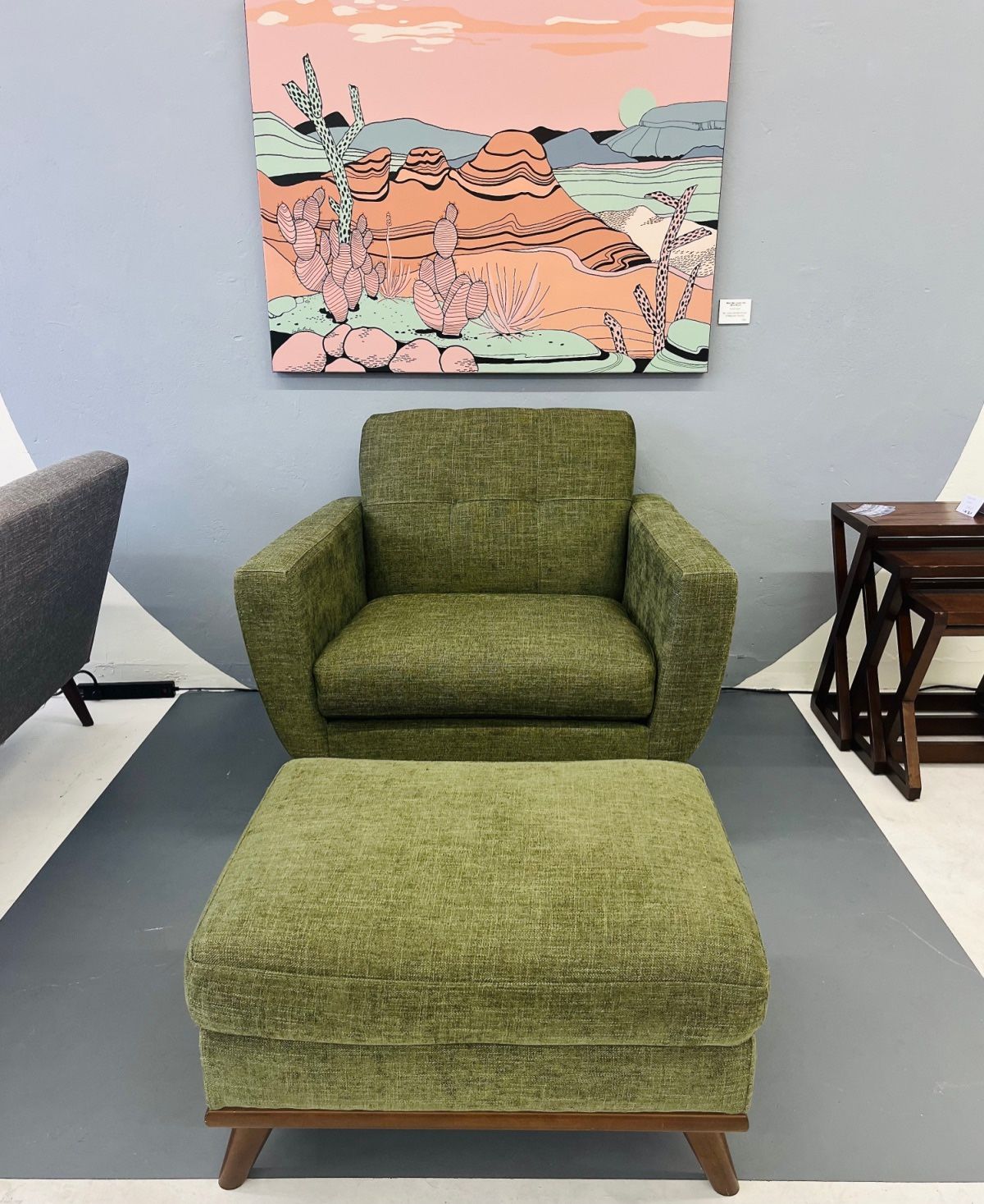 Green Arm Chair + Ottoman by Designer Raymour & Flanigan