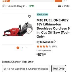 Milwaukee M18 FUEL ONE-KEY 18V Lithium-lon Brushless Cordless 9 in. Cut Off Saw (Tool-Only)