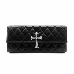 Chrome Hearts  Silver Cross Quilted Leather Clutch Bag