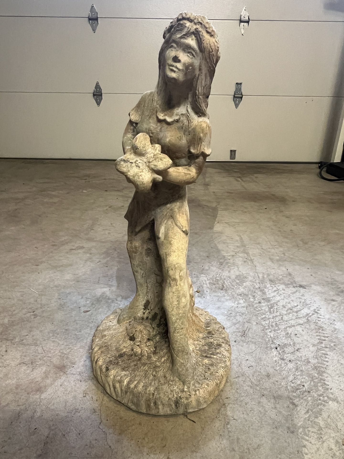 Vintage Cast Stone Garden Girl Statue 22” H