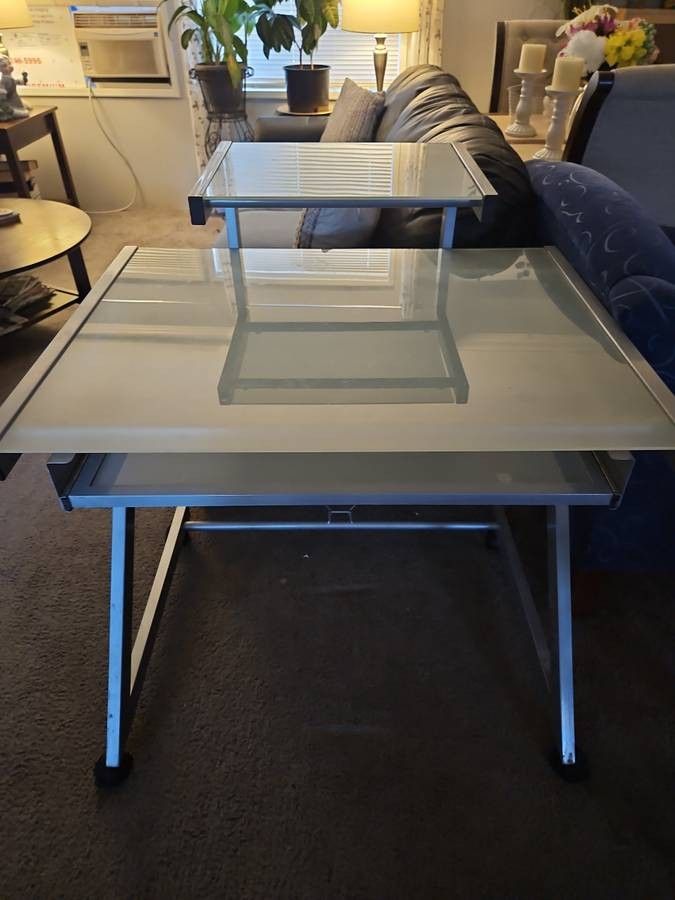 2 Tier Frosted Glass Desk