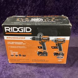 🧰🛠RIDGID 18V Brushless Hammer Drill/Impact Driver Combo w/(2)Batts,Charger, & Bag-NEW!-$190!🧰🛠