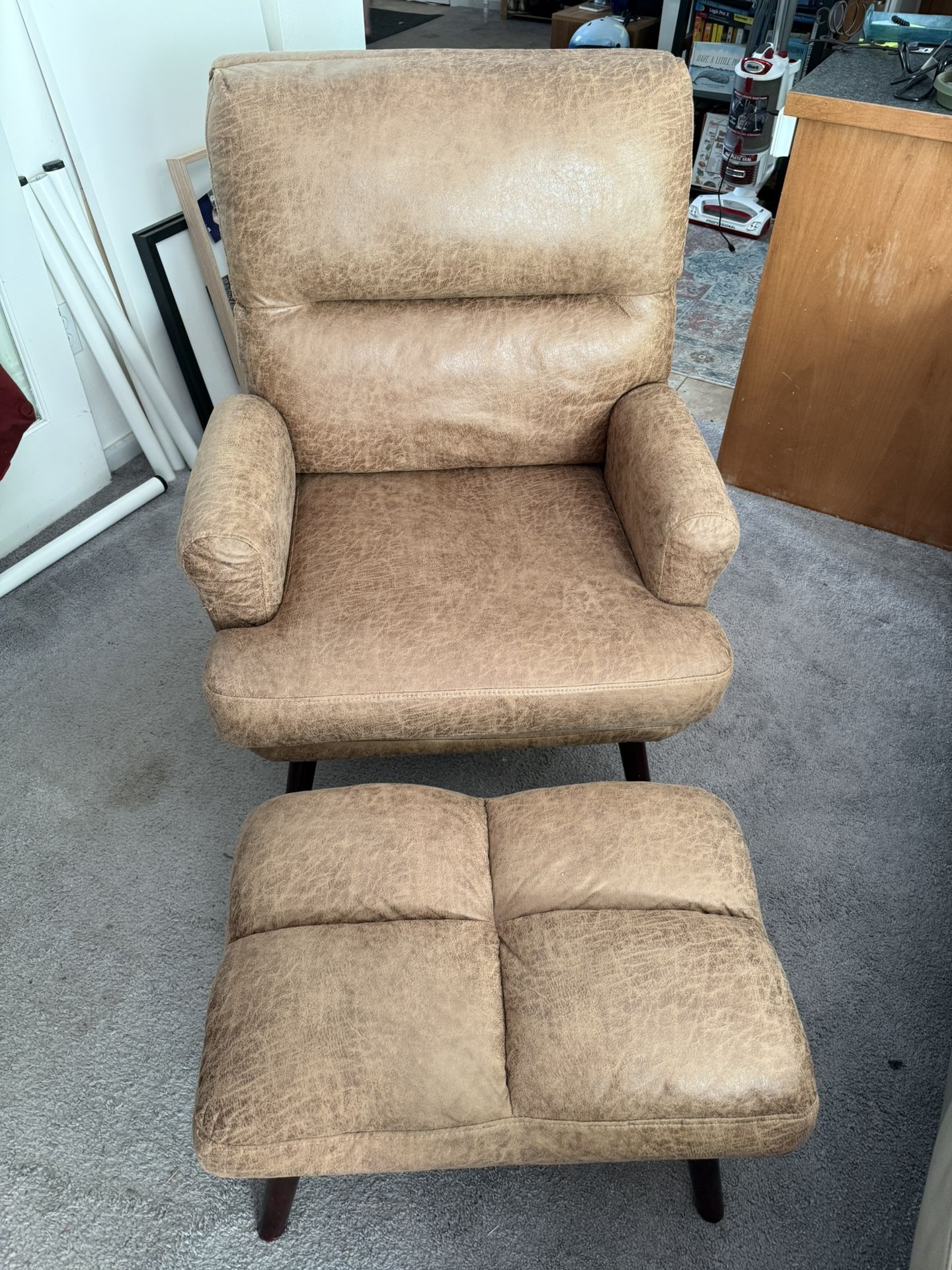 Faux Leather Chair And Foot Stool