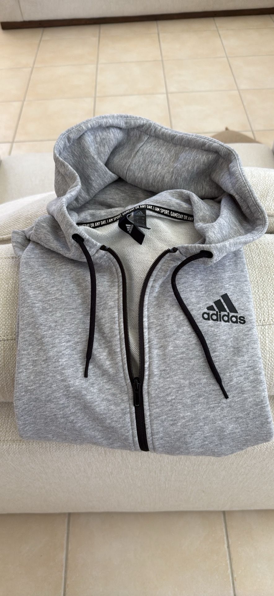 ADIDAS Hoodie Gray Cotton trefoil zip up sweater Size Adult SMALL