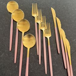 Elegant Pink Long Handle Utensils Set Of 4 