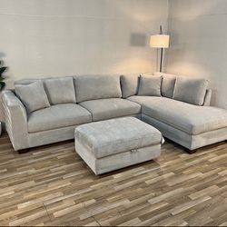 Thomasville Walsen 3Pc Sectional Couch Sofa w/ Storage Ottoman (Gray) *FREE DELIVERY 🚚