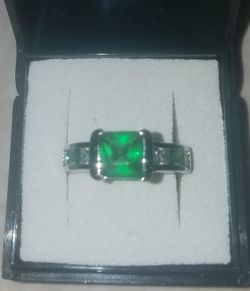 Emerald and CZ silver ring
