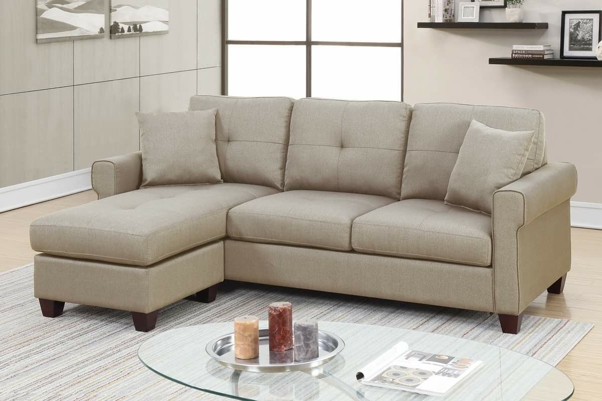 BEIGE REVERSIBLE SECTIONAL SOFA CHAISE COUCH ACCENT PILLOWS