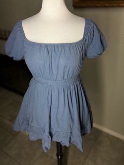 Blue Puff Sleeve Mini Dress