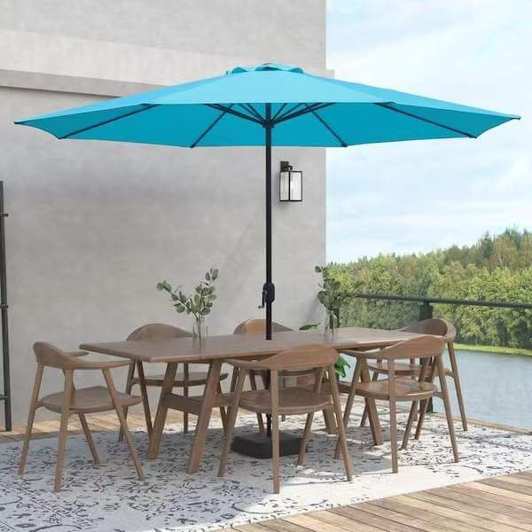 11 ft. Steel Market Round Patio Umbrella in Aqua