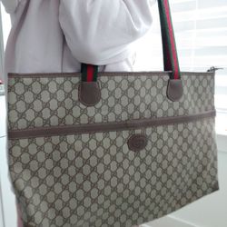 Authentic Vintage Gucci Interlocking GG Monogram Supreme Sherry Web Ophidia Large Tote Bag