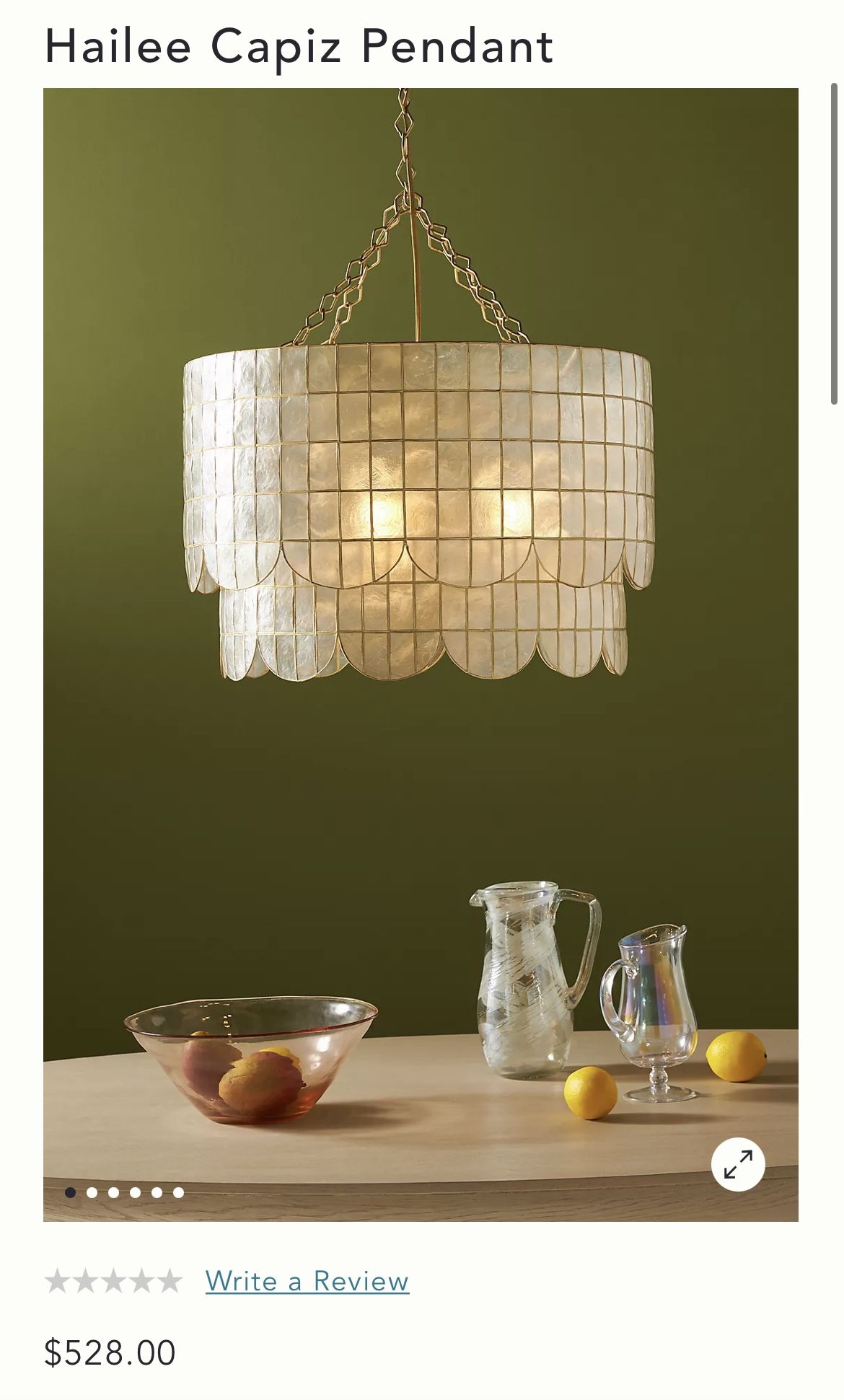 Anthropologie HAILEE CAPIZ PENDANT Style No.  (contact info removed)3