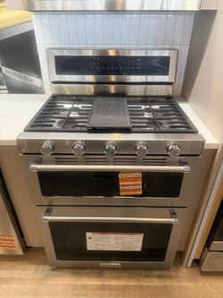 KitchenAid 30" Stainless Steel Freestanding Gas Double Oven Range