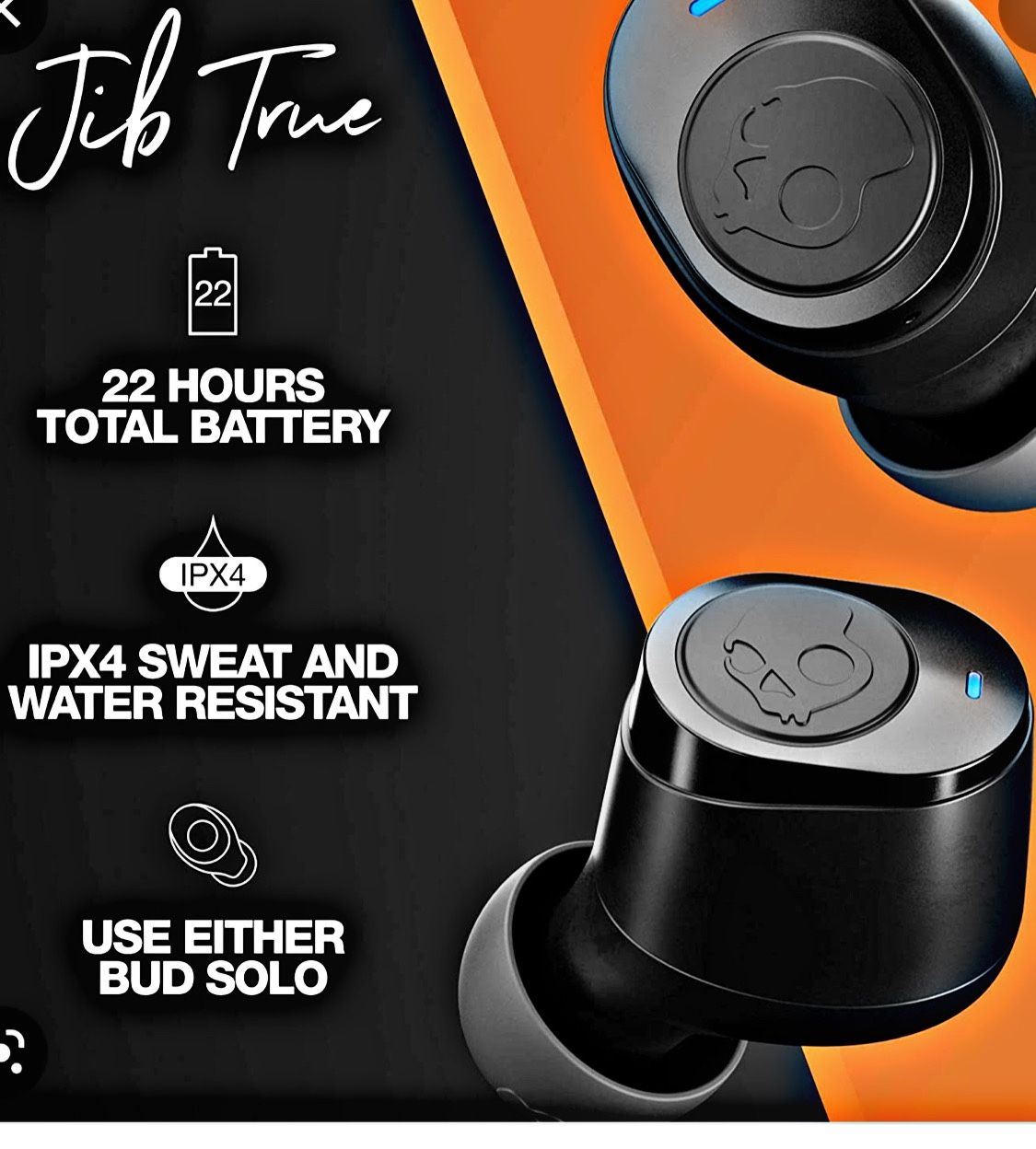 Skullcandy Jib True Wireless Earbuds - True Black/Orange