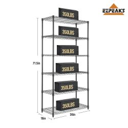 6-Shelf Shelving Unit, Changeable into 2 of 3-Shelf Units, 72”H X 36”W X16”D Adjustable Heavy Duty Steel Wire Shelves, 350 lbs Loading Capacity Per Sh