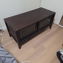 Wood TV Stand Sliding Glass Doors