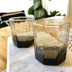 Vintage Libby Smokey Ombré Hexagon Whiskey Glasses Set Of 2 Mcm Retro