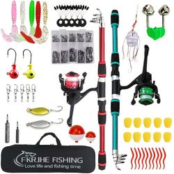 2pcs Fishing Gear Set/2 Telescopic Fishing Rods/2 Spinning Reels/1 Fishing Gear Bag/1 Box of Bait, Hooks, Sequins And Accessories
