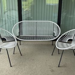 Excellent Condition CB2 Ixtapa Outdoor 3-Piece Set (Loveseat + 2 Lounge Chairs)