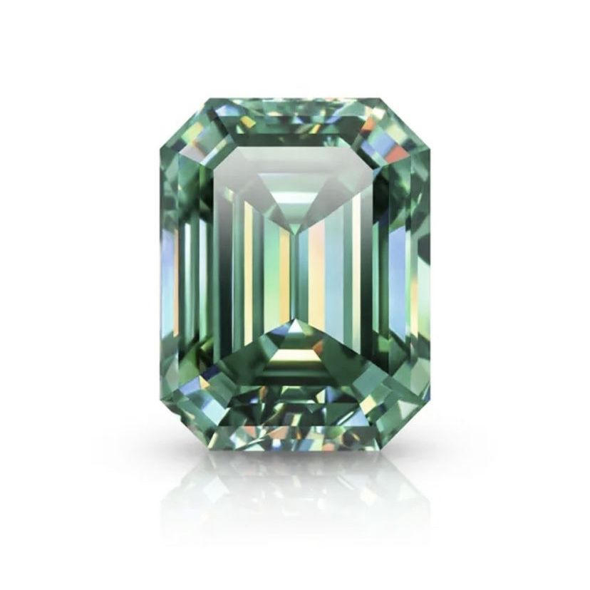 PRICE IS NEGOTIABLE- RARE Color , TWO Emerald Cut Green Lab Grown Moissanite Diamond Loose Stones