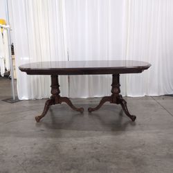 Dark Wood Double Pedestal Extension Dining Table