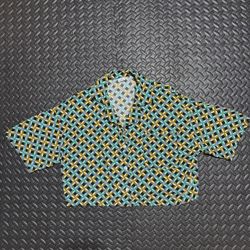 Toppies Button Down Shirt Blouse Cropped Top Camp Collar Geometric Womens Small