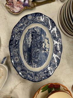 Liberty Blue Washington Crossing the Delaware Oval Platter