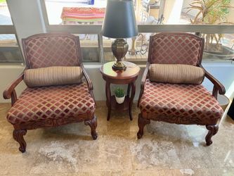 Pair of Traditional Carved Wood Armchairs