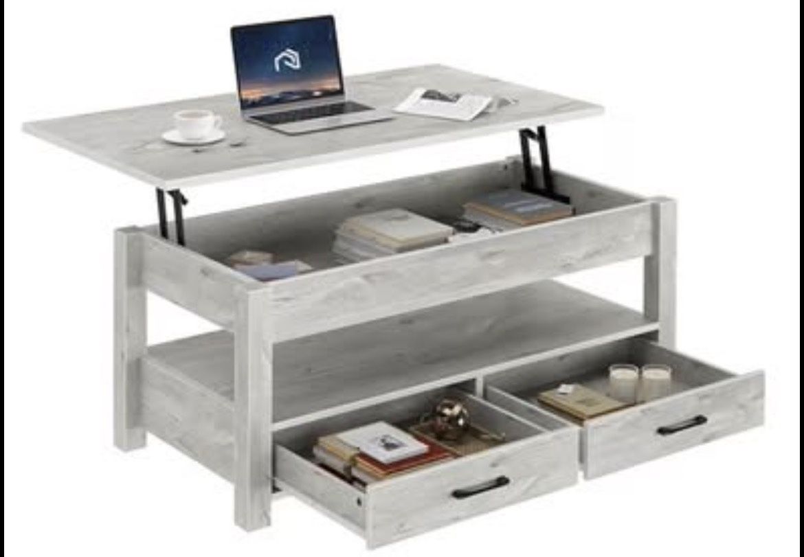 Rolanstar Coffee Table, Lift Top Coffee Table with Drawers and Hidden Compartment, Living Room Table