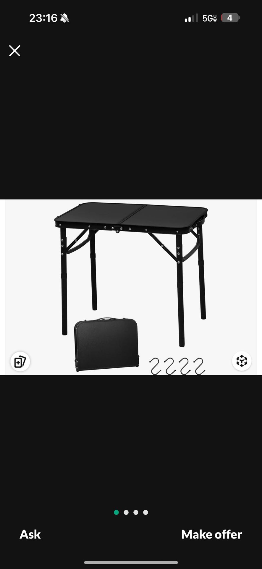Folding Table Premium Aluminum Black 25"x16.2"x22" 2024, Reinforced, Portable, Small Foldable, Camping Table, Heavy-Duty, Mini Folding, Adjustable Hei
