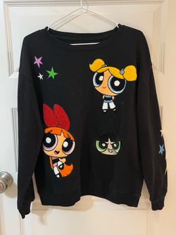 Size Youth L (Size S/M Adult) Powerpuff Girls Cartoon Network Textured Black Sweater