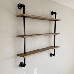 NEW! Industrial Pipe 3 Tier Wall Shelf, Rustic Modern Wood Ladder Storage Shelf, (32” x 10” Planks)
