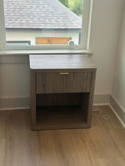 Gray Wood Nightstand with Drawer and Shelf