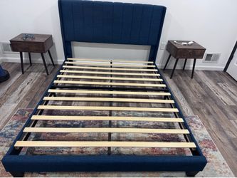 Bed frame with side tables- queen size upholstery