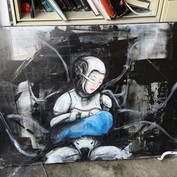 Large Original Cyberpunk Robot Painting – Local Artist