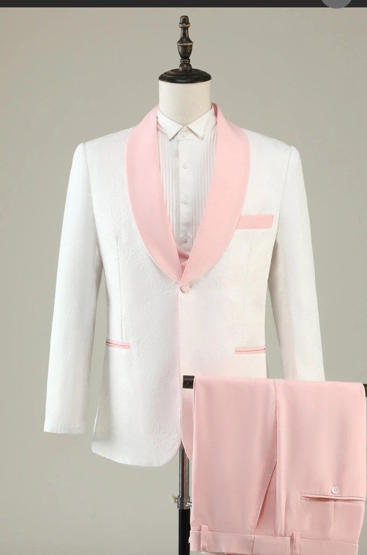 Pattern Suit, White & Pink, 40 Slim 