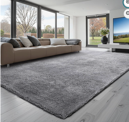 New Gray Area Rug Approx. 7' x 10' – Soft Floral Pattern