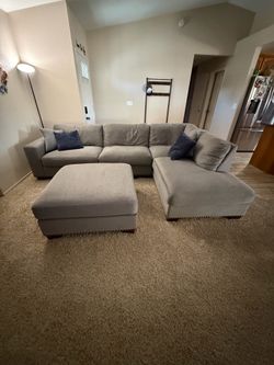 Grey Sectional W/ Chase & Ottoman