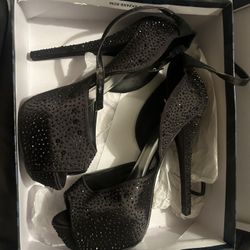 Black High Heels With Black Rhinestones 9W