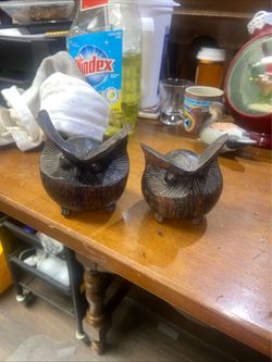 Vintage wood carved owls