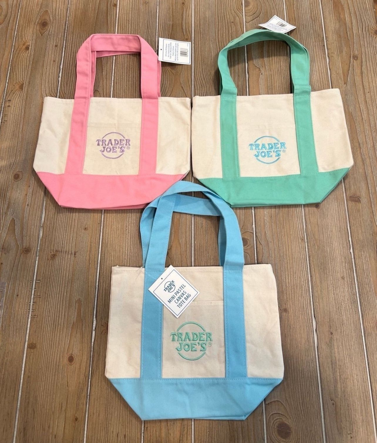 NWT BUNDLE Of 3 Trader Joe's MINI Pastel Canvas Tote Bag