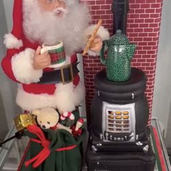 Vintage Animated Santa Claus by Potbelly Stove Christmas Decor