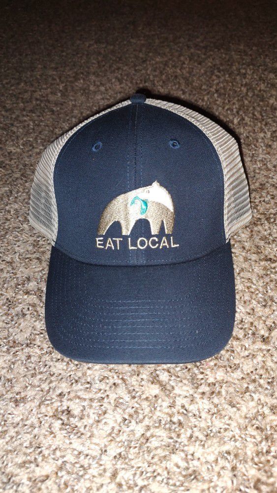 Patagonia Eat Local Hat Bear Fish Logo Upstream Mesh Snap Back Trucker Ball Cap